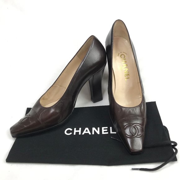 Auc Chanel Vintage CC Logo Brown heels - Picture 11 of 13